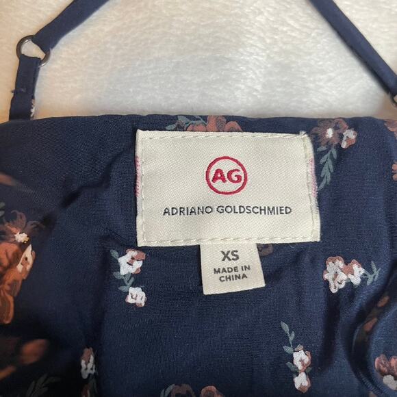 ADRIANO GOLDSCHIMIED Floral Midi Dress Navy Blue Extra Small XS Cross Back - Picture 3 of 5